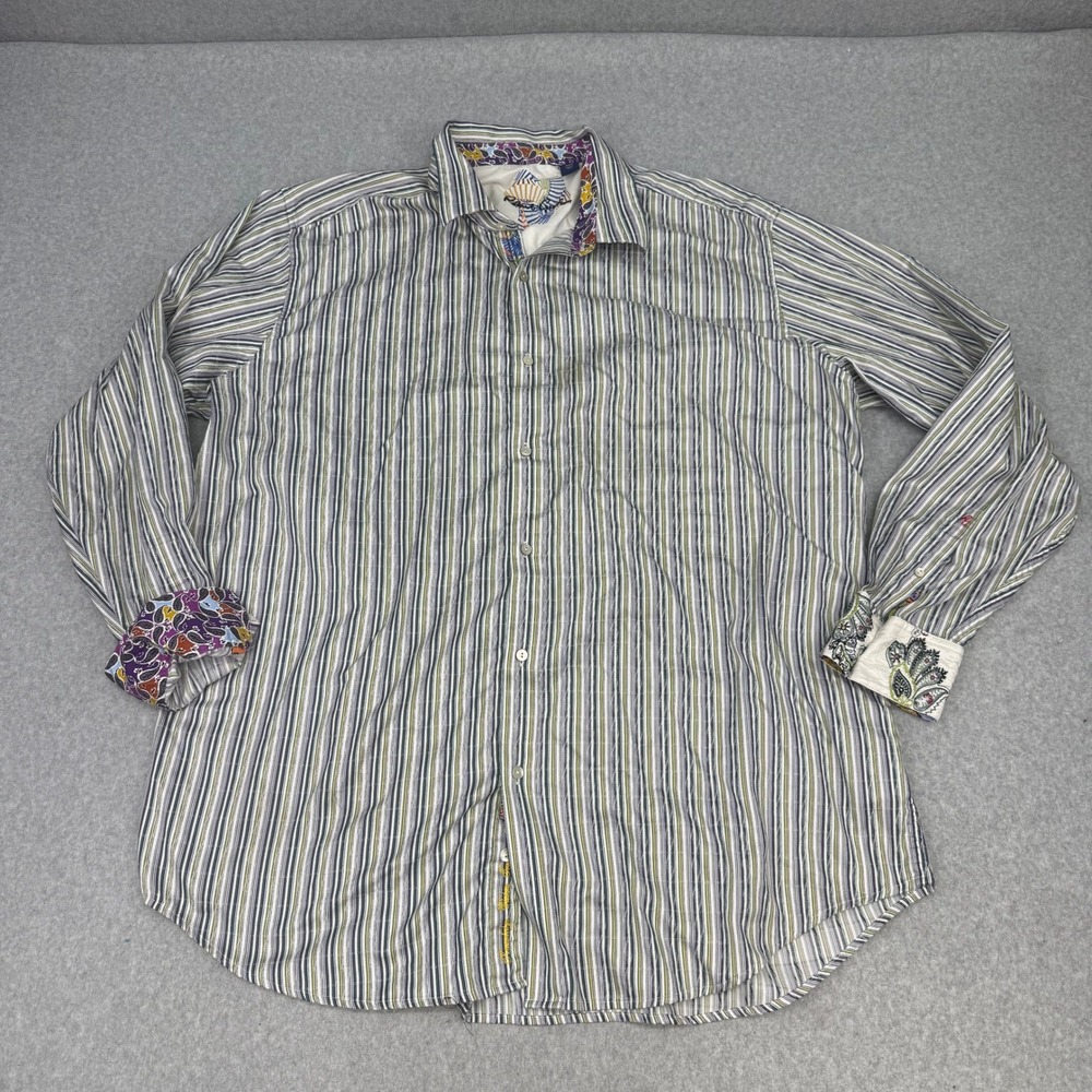 Robert Graham Mens 3XLT Big & Tall Striped Paisley Trim Button Down Shirt